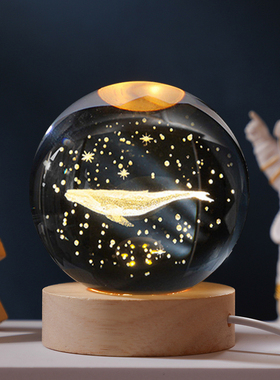 发光太阳系水晶球桌面摆件创意玻璃球装饰品小夜灯教师节生日礼物