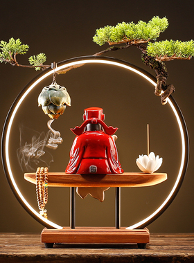 新中式财神爷佛像文财神灯圈家居装饰品开业送礼家用供奉招财摆件