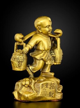 仿铜运财童子仿铜挑财善财童子办公室桌面工艺品