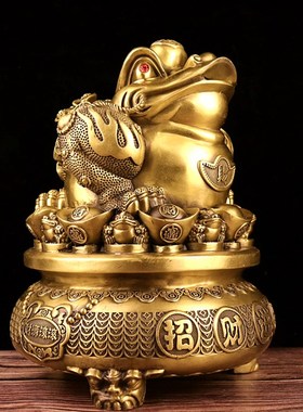 大号铜聚宝盆金蟾八方纳财四方招财进宝七星金蟾家居店铺柜台摆件