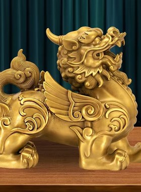 高档纯黄铜貔貅 公母一对办公室家居客厅装饰品业乔迁礼品
