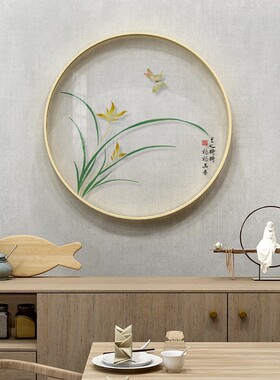 贝 圆形兰挂画新装饰画饭厅画客厅背景墙面壁画