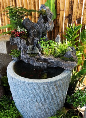 鱼池假山造景流水喷泉瀑布仿青龙石头庭院园水景观装饰