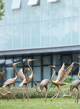 户外花园林景观j新中式仿铜仙鹤玻璃钢雕塑小区草坪动物装饰品摆