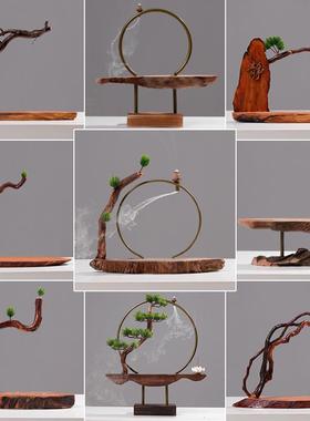 中式木头工艺品创意酒店菜品摆盘木雕装饰摆件禅意客厅茶几装饰品