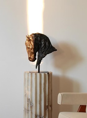 形上中古马头仿铜雕塑法式黑马墨色之魅客厅开运乔迁送礼装饰摆件