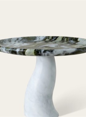 大理石蘑菇造型托盘样板间家用氛围感大理石烛台香薰台果盘装