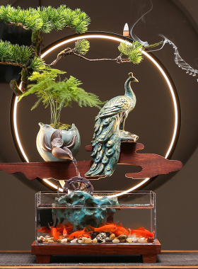 客厅办公室装饰创意循环流水生财喷泉加湿器业礼品