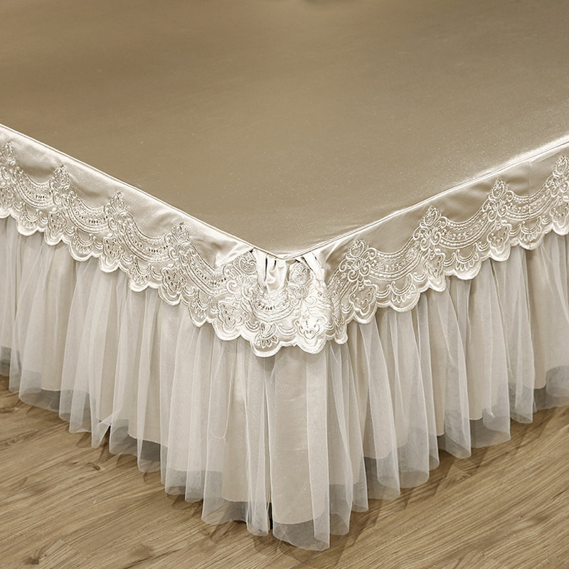 欧式床裙式床罩纯色刺绣蕾丝纱花边床单1.5米1.8x2.0床套夏季防滑,淘宝优惠券,粉丝福利购,淘宝优惠卷