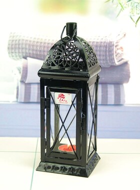 马时光欧式田园时尚铁艺黑色烛台风灯婚礼婚庆道具酒吧