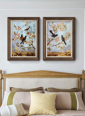 美式餐厅画装饰壁画饭厅背景墙挂画主卧房间花鸟高档复古油画欧式