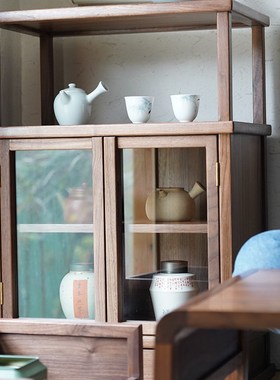 新中式实木飘窗阳台茶柜茶室家具柜席地榻榻米储V物柜收纳展示柜