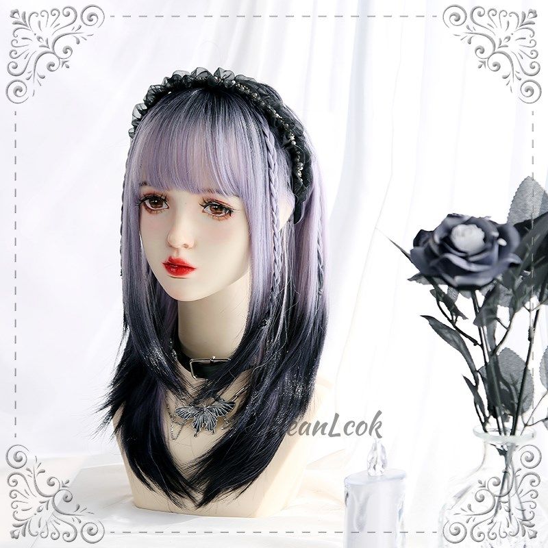 月眠韩可可原宿软妹Lolita紫黑渐变日常S发缝染色女长直假发,淘宝优惠券,粉丝福利购,淘宝优惠卷