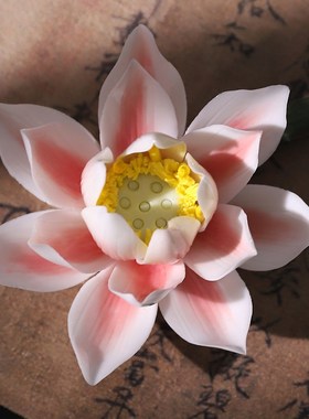 东方泥土荷花花枝新中式陶瓷捏花摆件居家客厅酒柜办公室桌面装饰