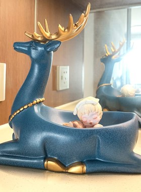 麋鹿玄关进门鞋柜装饰品摆件乔迁礼物客厅电视柜钥匙收纳招财壁画