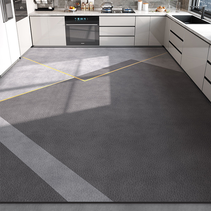 Kitchen floor mats, non-slip and oil-proof, pvc, wipeable, wash-free carpets, waterproof foot mats, light luxury, full-cover household dirty-resistant mats