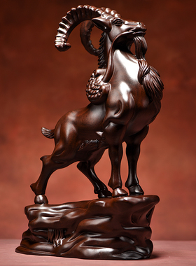 黑檀实木领头羊摆件办公室店铺客厅十二生肖羊三羊开泰工艺品礼品