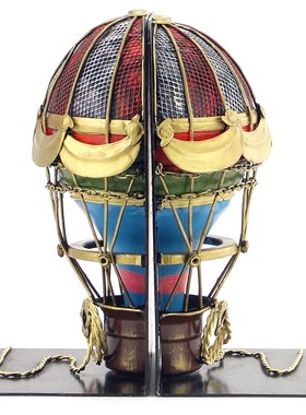 复古铁艺书靠热气球装饰书房书架工艺品欧式美式创意家居饰品礼物