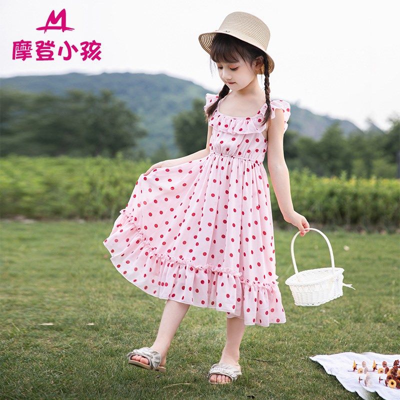 女童长裙2025新款夏装无袖雪纺波点背心裙子洋气小童中大童沙滩裙,淘宝优惠券,粉丝福利购,淘宝优惠卷