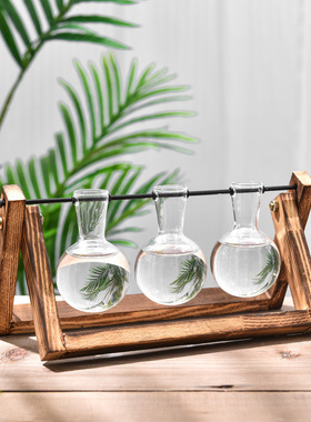 北欧小清新秋千木架水培容器绿萝植物透明玻璃花瓶创意桌面摆件