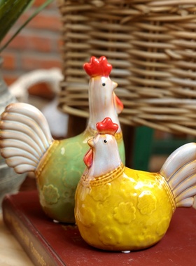 田园陶瓷鸡摆件工艺品大吉大利客厅情侣鸡开业店铺家居装饰品摆设