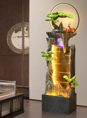 中式流水喷泉摆件招财电视柜旁边客厅室内景观玄关循环水开业落地