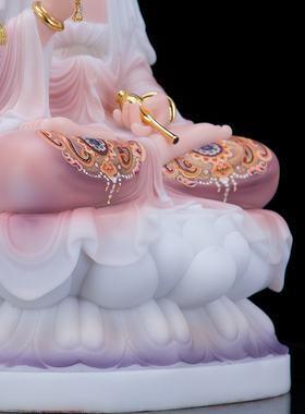 观音菩萨家用坐莲观音佛像汉白玉南海观世音送礼供奉客厅桌面摆件