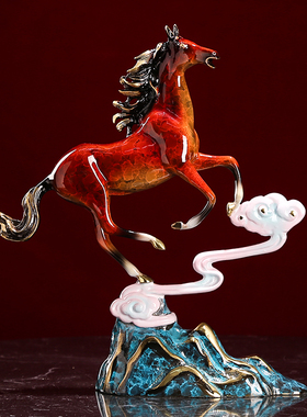 黄铜马摆件马踏祥云平步青云客厅电视柜玄关酒柜装饰开业乔迁送礼