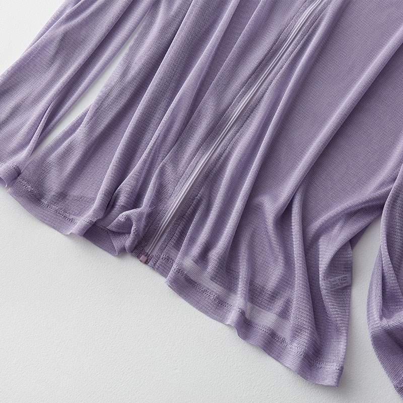 真丝网眼帽子衫防晒衣女空调衫外搭开衫披肩外套大码白色长袖上衣 - 图2