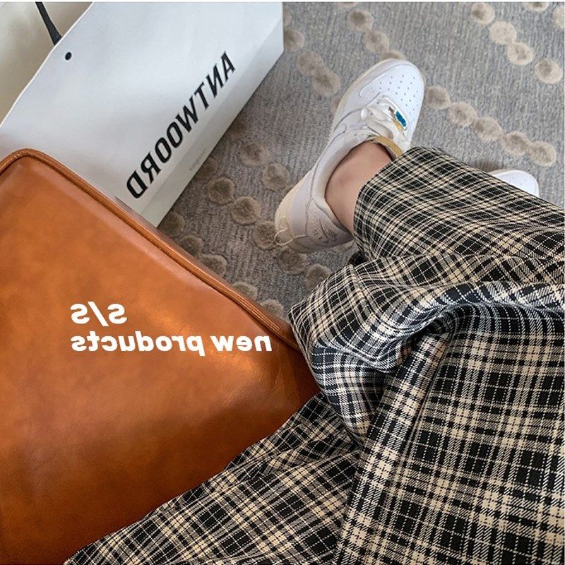 大码女装胖妹妹mm格子休闲阔腿春秋垂感高腰宽松显瘦直筒裤200斤,淘宝优惠券,粉丝福利购,淘宝优惠卷