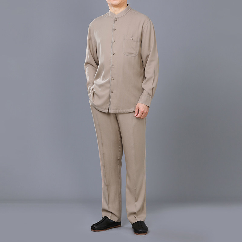 百福龙高档男唐装长袖套装 中国风立领长袖衬衫春季新款休闲大码,淘宝优惠券,粉丝福利购,淘宝优惠卷