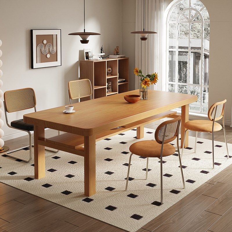 家用实木双层餐桌储物长方形客厅大书桌饭桌一体两用桌子,淘宝优惠券,粉丝福利购,淘宝优惠卷