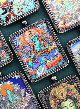 手绘描金唐卡吊坠绿度母白度母本命佛吊坠牟尼头嘎乌盒厂家