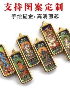 藏式唐卡福字项链前世今生扎基拉姆手绘描金钛钢挂件小唐卡项链