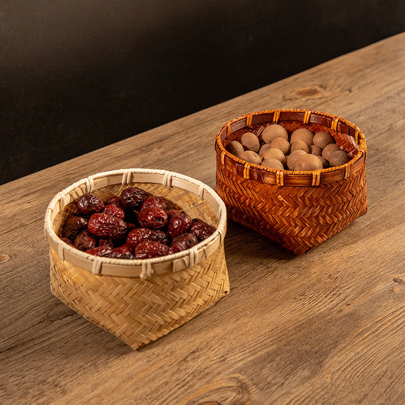 竹编圆口筐方底筐竹篓圆筐四脚筐点心筐收纳筐零食筐家用收纳篮,淘宝优惠券,粉丝福利购,淘宝优惠卷