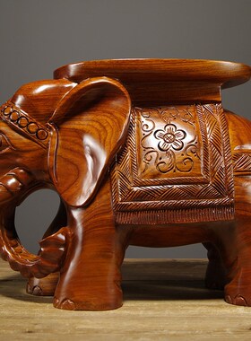 花梨木雕刻大象换鞋凳实木质大象凳子工艺品摆件红木家居客厅装饰