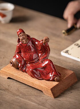 古风禅意历史人物李白雕像塑家居玄关装饰陶瓷工艺品李白醉酒摆件