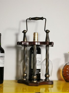 复古红酒架餐厅摆设创意餐桌美式欧式铁艺客厅装饰品摆件吊杯架