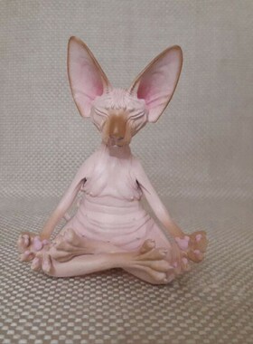 瑜伽打坐猫咪禅意小摆件茶宠茶室布置博古架办公室女生桌面装饰品