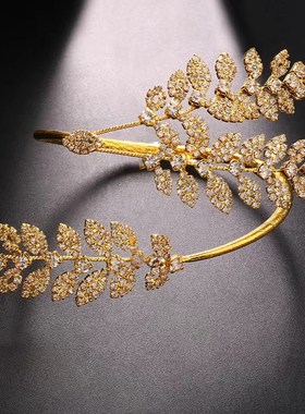 精致水钻新娘叶子开口手镯女时尚晚宴礼服舞台演出夸张摄影手饰品