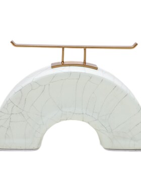 新中式建筑桥摆件家居客厅酒柜样板房白色冰裂陶瓷艺术品软装饰品