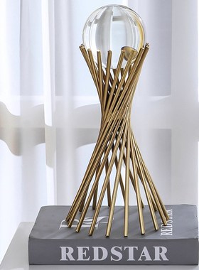 轻奢北欧风水晶球摆件欧式客厅电C视柜书柜办公室金属工艺铁艺摆