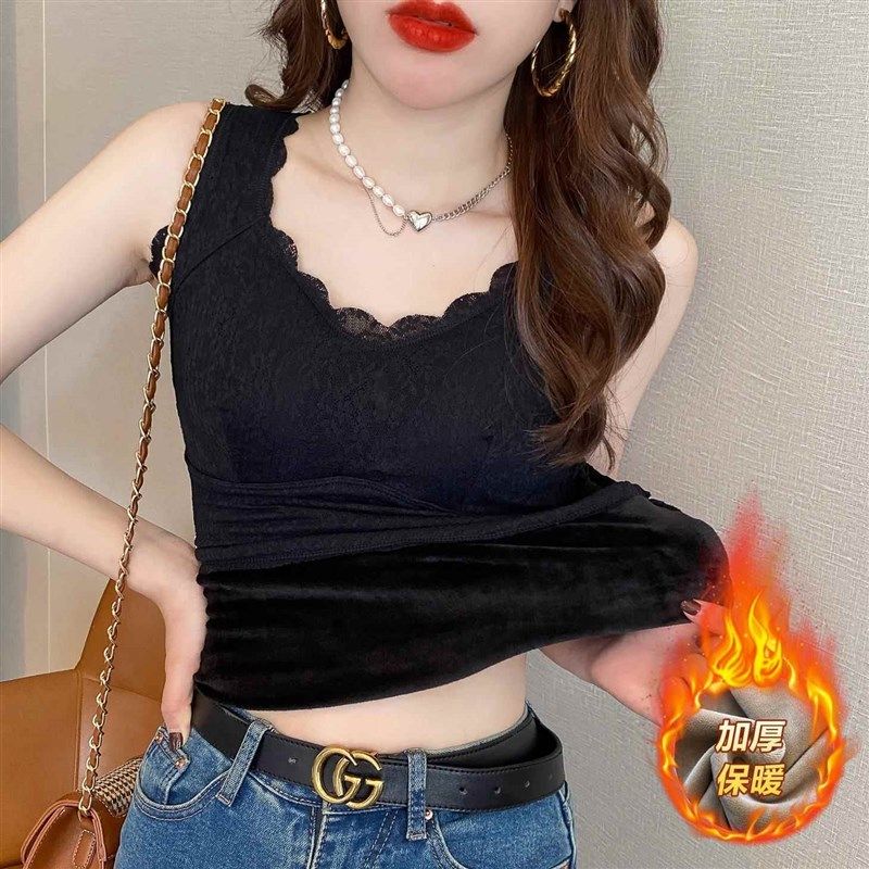 保暖背心女秋冬贴身加厚一体绒发热马甲内搭打底衫蕾丝加绒背心,淘宝优惠券,粉丝福利购,淘宝优惠卷
