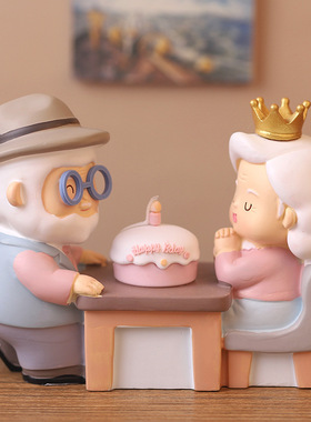 家居装饰品老头老太太小摆件送老婆老公结婚纪念R日七夕情人节礼