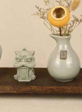 新中式茶室摆件客厅茶几橱柜禅意置物架国风高级感陶瓷小花瓶插花