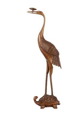 纯黄铜灵芝鹤工艺品笔挂龟鹤办公室家居龟鹤装饰品铜仙鹤