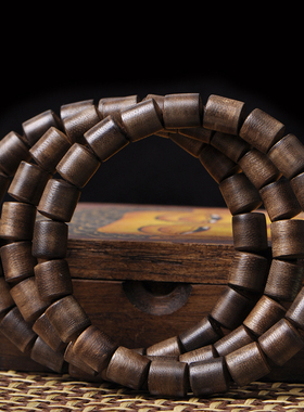 加里曼丹沉香桶珠手錬木质佛珠手串男女情侣手錬复古文玩盘玩把件