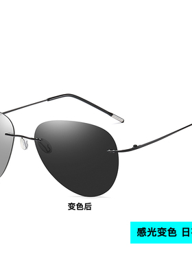 日夜两用偏光太阳眼镜男士开车专用超轻无框变色太阳眼镜女潮级感