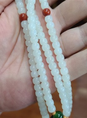新疆和田白玉老型108佛珠项链 手链挂件配饰   珠子直径6mm