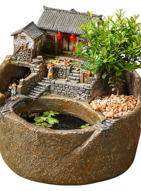 流水争先,争的是滔滔绝!微缩房子流水玄关装饰 亮灯